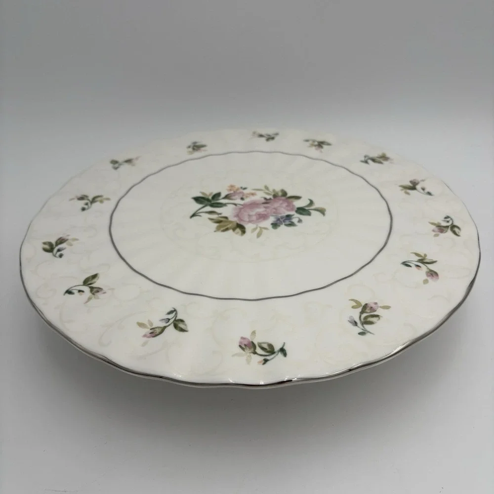 Gorham Lady Anne Floral Platinum Rim Cake Serving Plate‎ 11.5
